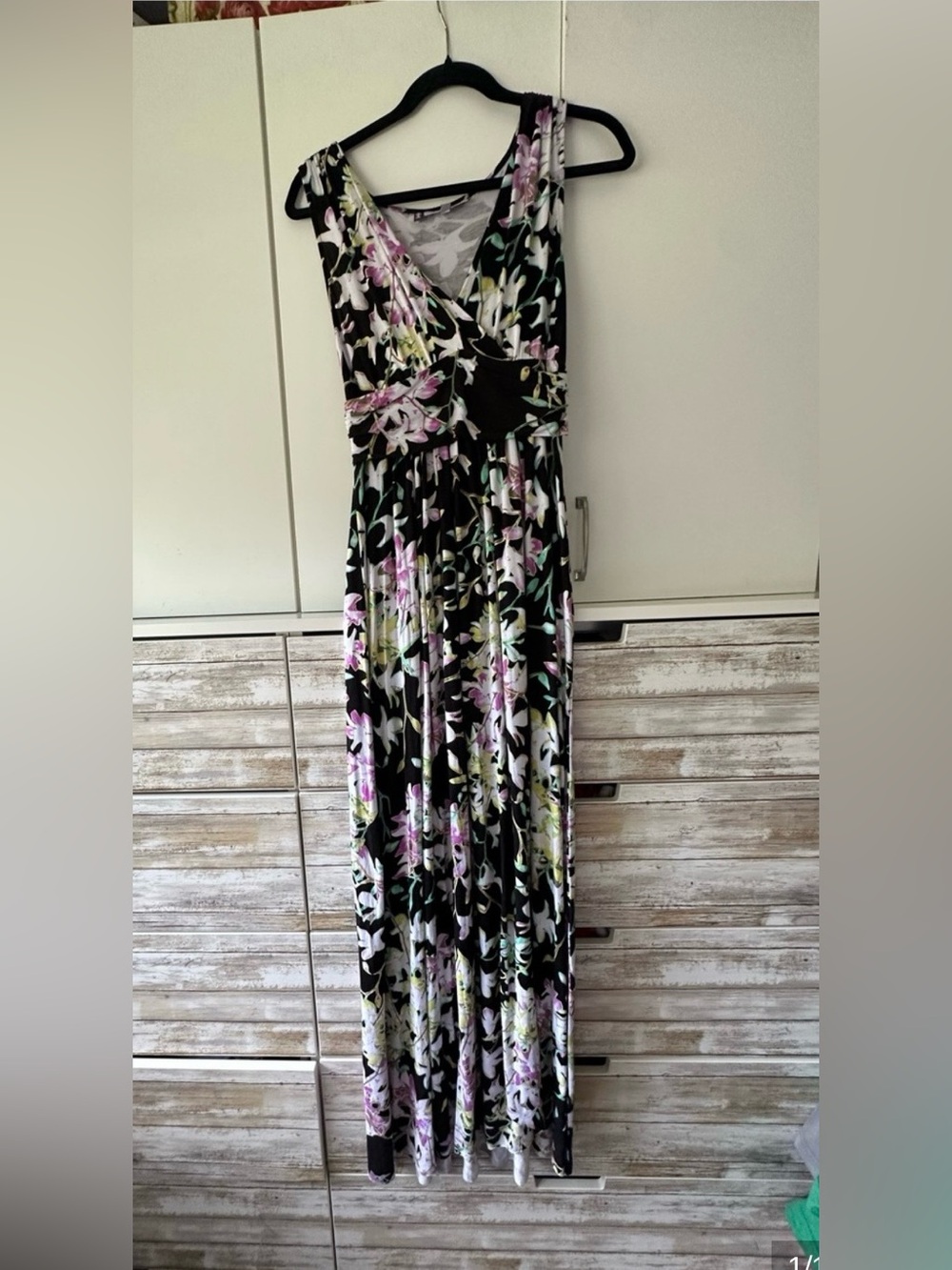 🌸 Jennifer Lopez Floral Maxi Dress Black Pink Sleeveless Faux Wrap M